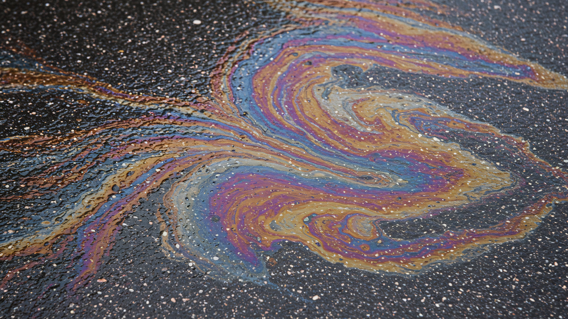 Eine Öllache auf der Straße.