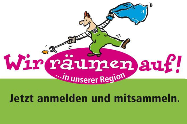 Das Logo der Aufräumaktion mit einem Männchen, das Abfall sammelt.