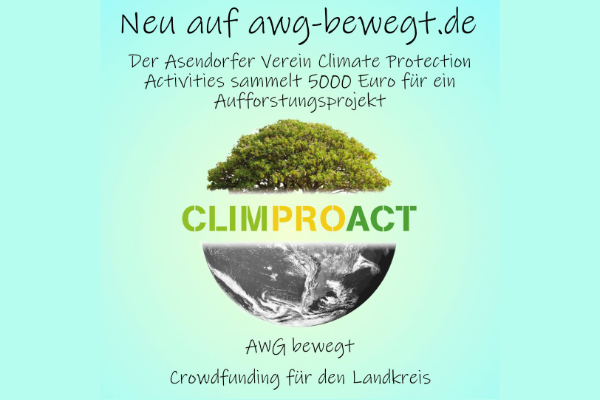 Silhouette von Jugendlichen vor Sonnenuntergang und Logo des Klima-Aktions-Bündnis